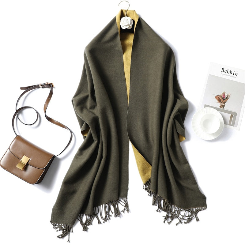 Winter Cashmere Scarf Women Thick Warm Shawls Wraps Lady Solid Scarves Fashion Tassels Pashmina Blanket Quality Foulard 2022 New - Executive-Skincare