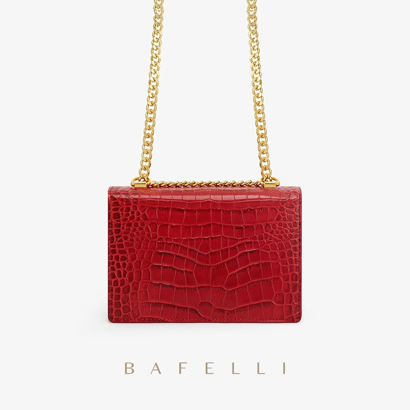 BAFELLI DESIGNER 2022 NEW SHOULDER MESSENGER CHAIN FASHION BAG CROCODILE PATTERN FEMALE WOMEN&#39;S LEATHER FLAP CLASSIC TREND - Executive-Skincare