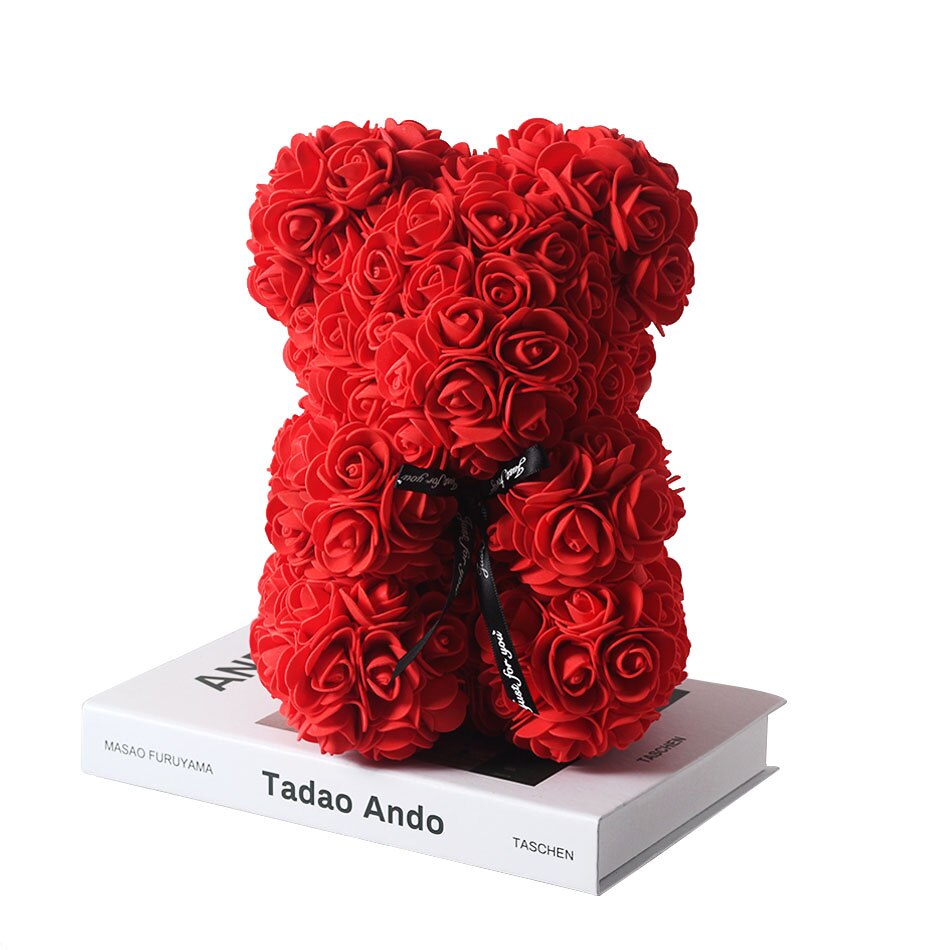 Drop shipping Valentines Day Gift 25cm Red Bear Rose and Rose Teddy Dog Flower Artificial Deco Christmas Gift Mother &#39;s gift - Executive-Skincare