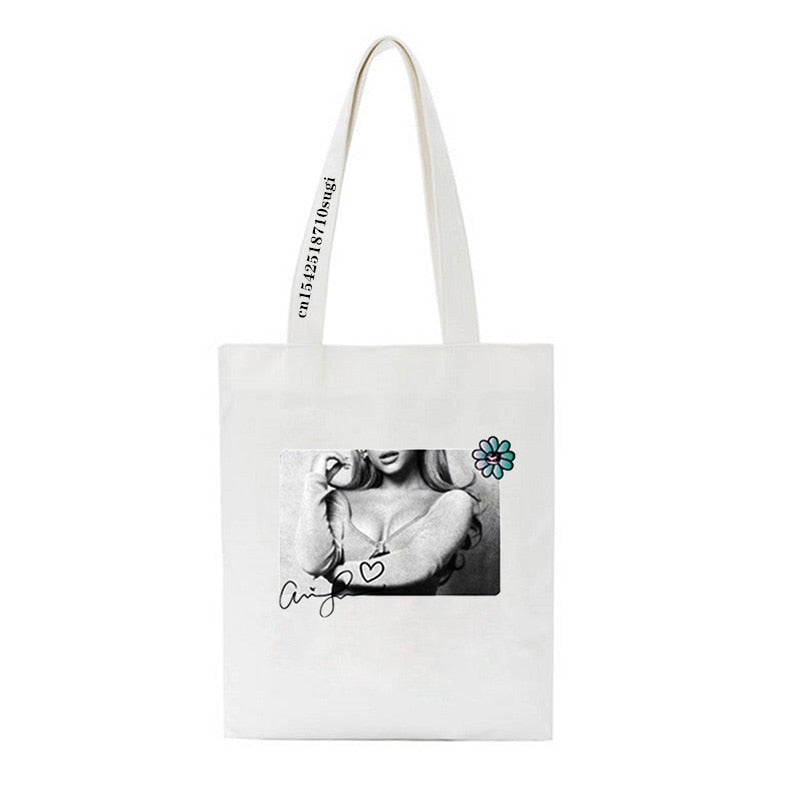 Ariana Grande Print Canvas Bag Women&#39;s Shoulder Bag Fashion Large Capacity Shopping Shopper Ladies Hand Bags Tote Bags - Executive-Skincare