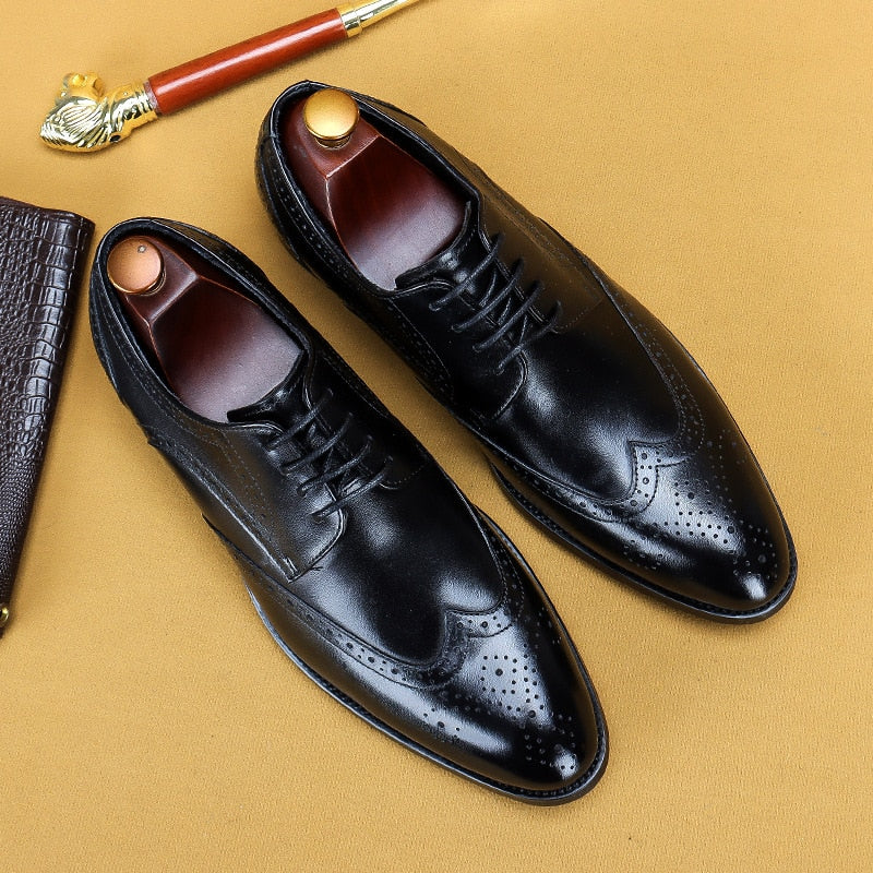 Desai 2022 New Men Dress Handmade Shoes Genuine Leather Male Oxford Italian Classic Vintage Lace-up Men&#39;s Brogue Shoes Oxford - Executive-Skincare