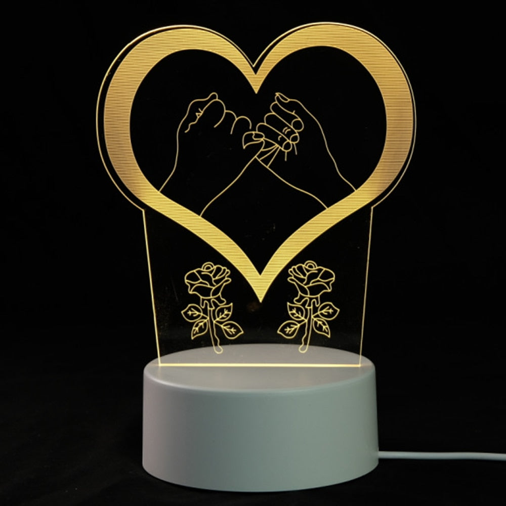 3D LOVE HEART Night Light Cartoon Led Night Lamp Table Bedside Lamp Romantic Heart Bear Light Valentine&#39;s Day Party Decoration - Executive-Skincare