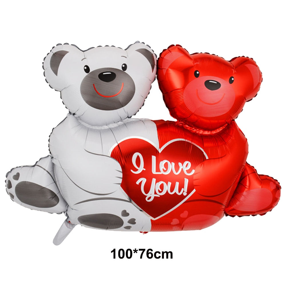 Big Bear Foil Balloon Love Heart Bear Balloon Red Rose Balloon Baby Shower Wedding Decor Birthday Valentine's Day Party Supplies - Executive-Skincare