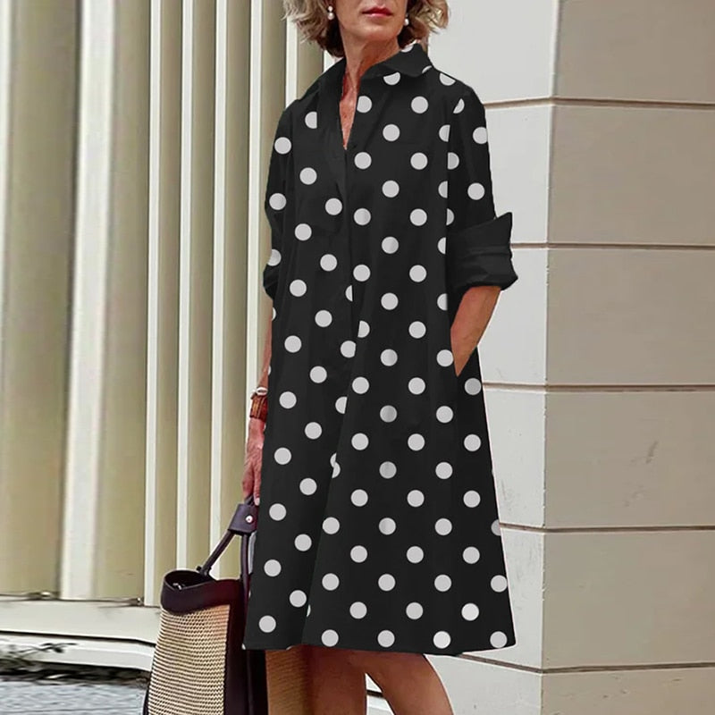 2022 New Shirt Dress Women Bohemian Long Sleeve Printed Dress Sexy Boho Style Pocket V Neck Loose Dresses For Women - Executive-Skincare