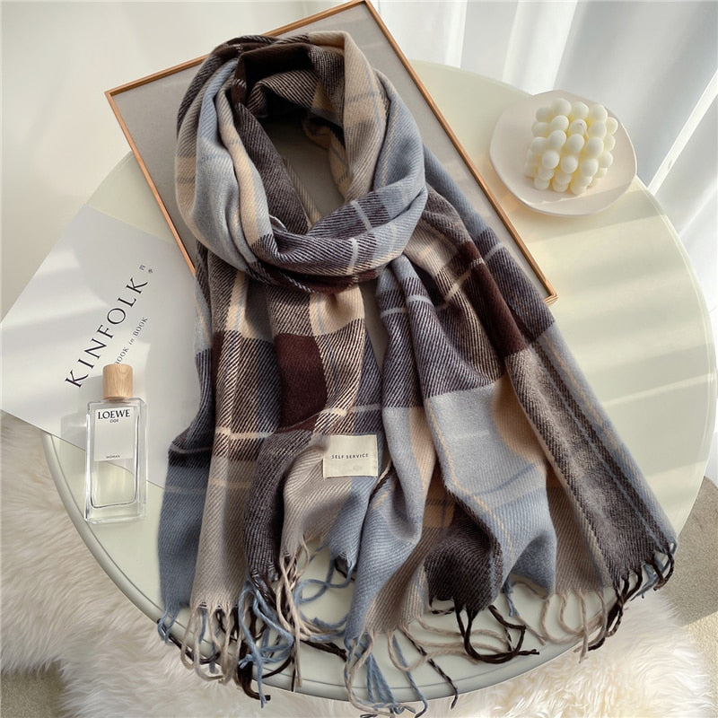 Thick Warm Winter Scarf Design Print Women Cashmere Pashmina Shawl Lady Wrap Tassel Scarves Knitted Men Foulard Blanket - Executive-Skincare