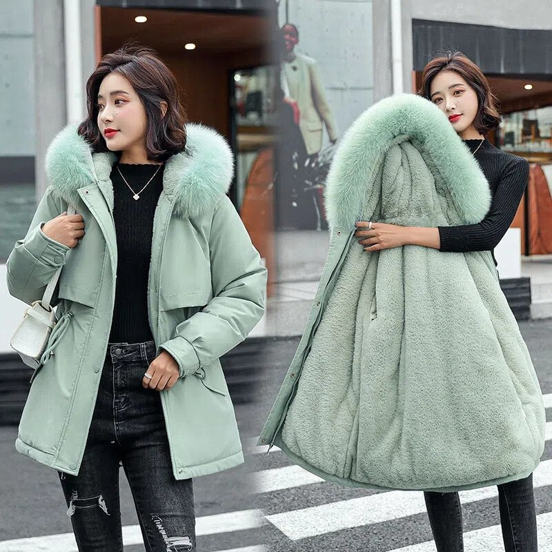 Women Parka 2022 New Winter Jacket Fashion Long Coat Wool Liner Hooded Parkas Fur Collar Warm Jackets Snow Wear Padded Clothes - Executive-Skincare