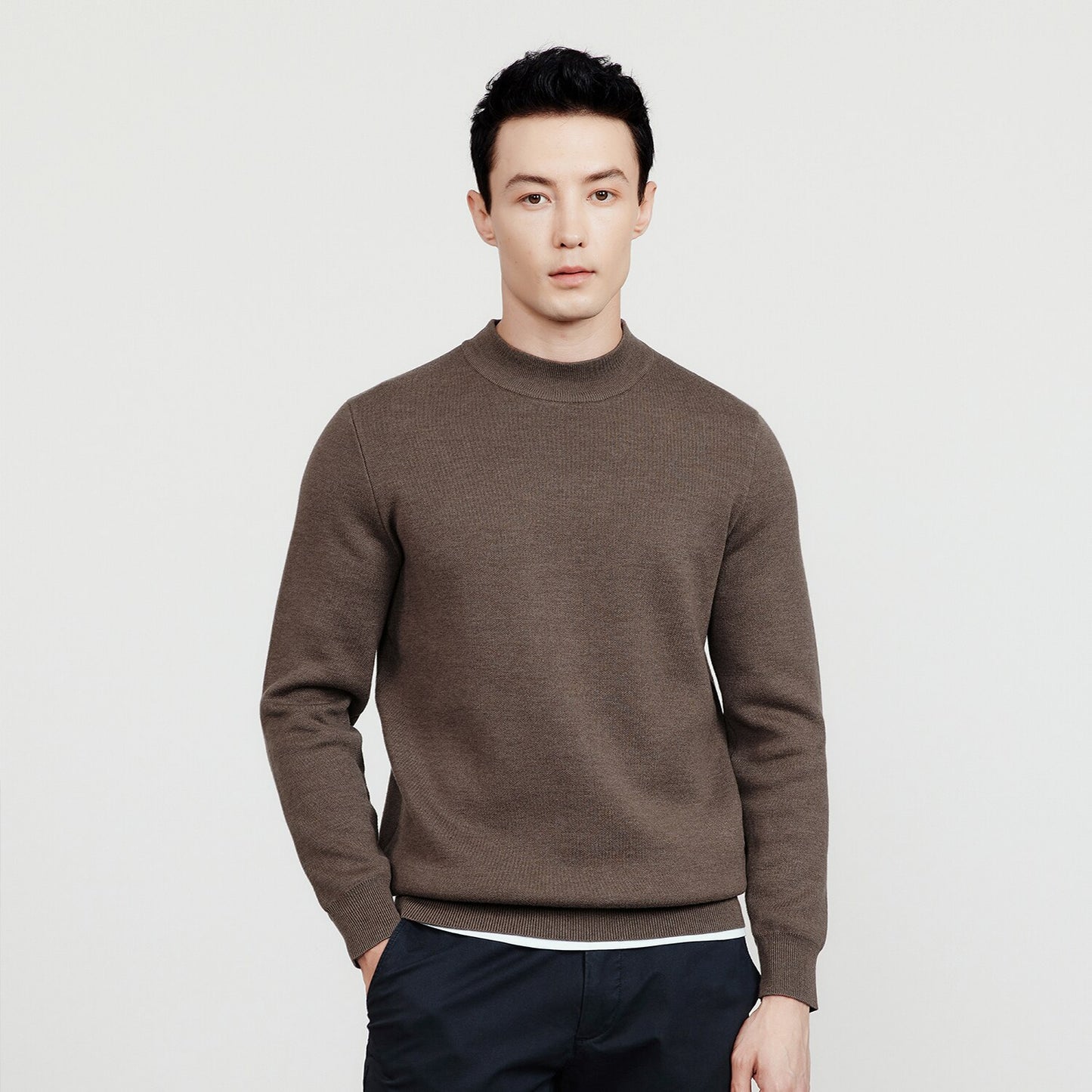 KUEGOU 2022 Autumn Winter New Solid color Men Sweater Mock-Neck Thick Fleece Fashion High Quality Warm Knitting Pullovers JR05 - Executive-Skincare