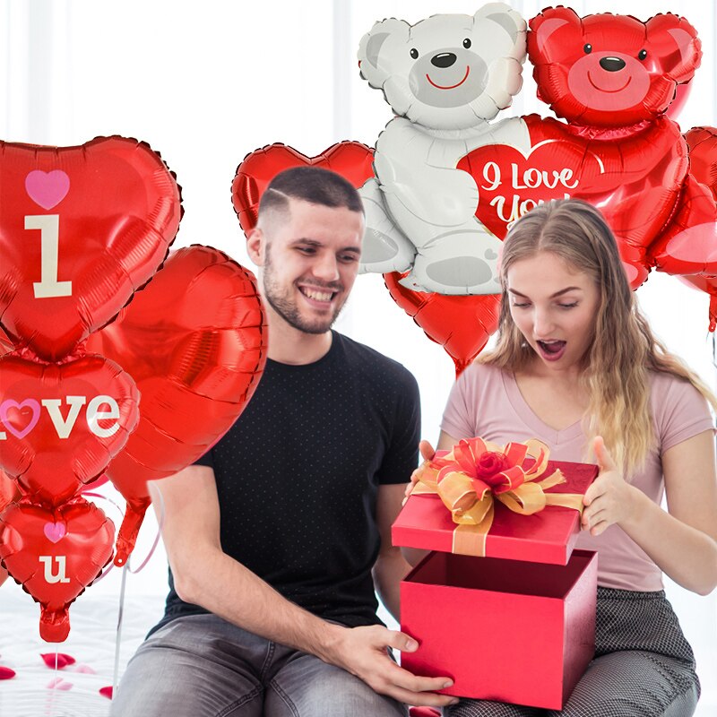 1Set I Love You Hug Bear Balloons Foil Heart Balloon for Wedding Valentine&#39;s Day Party Decoration Baby Shower Birthday Supplies - Executive-Skincare