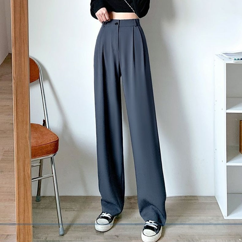 Lucyever Autumn Winter Women&#39;s Wide Leg Pants Loose High Waist Casual Trousers Woman Korean Style Solid Office Straight Pants - Executive Quality Store