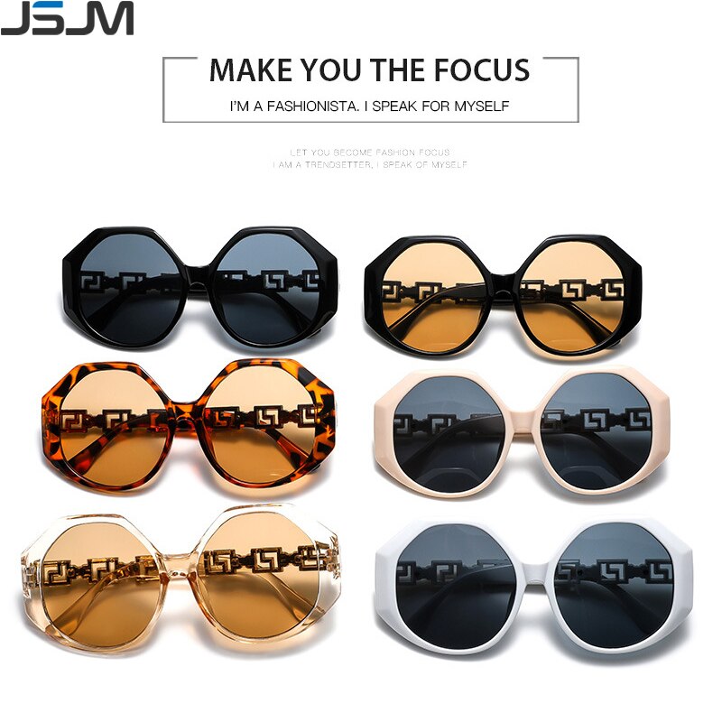 JSJM Brand New Vintage Polygonal Sunglasses Women Retro Shades Luxury Big Frame Sun Glasses UV400 Trendy Traveling Eyewear Gafas - Executive-Skincare