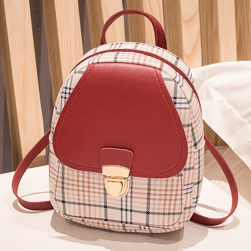 Mini Backpack Crossbody Bag For Teenage Girl Plaid Women Shoulder Phone Purse Korean Style New Trendy Female 2023 - Executive-Skincare