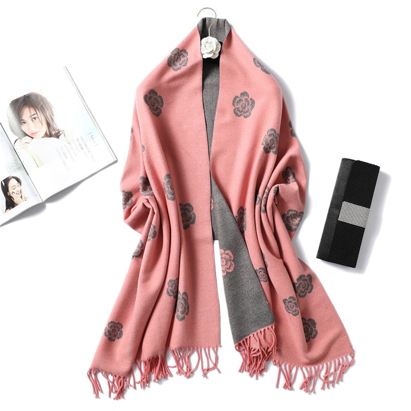 Winter Cashmere Scarf Women Thick Warm Shawls Wraps Lady Solid Scarves Fashion Tassels Pashmina Blanket Quality Foulard 2022 New - Executive-Skincare