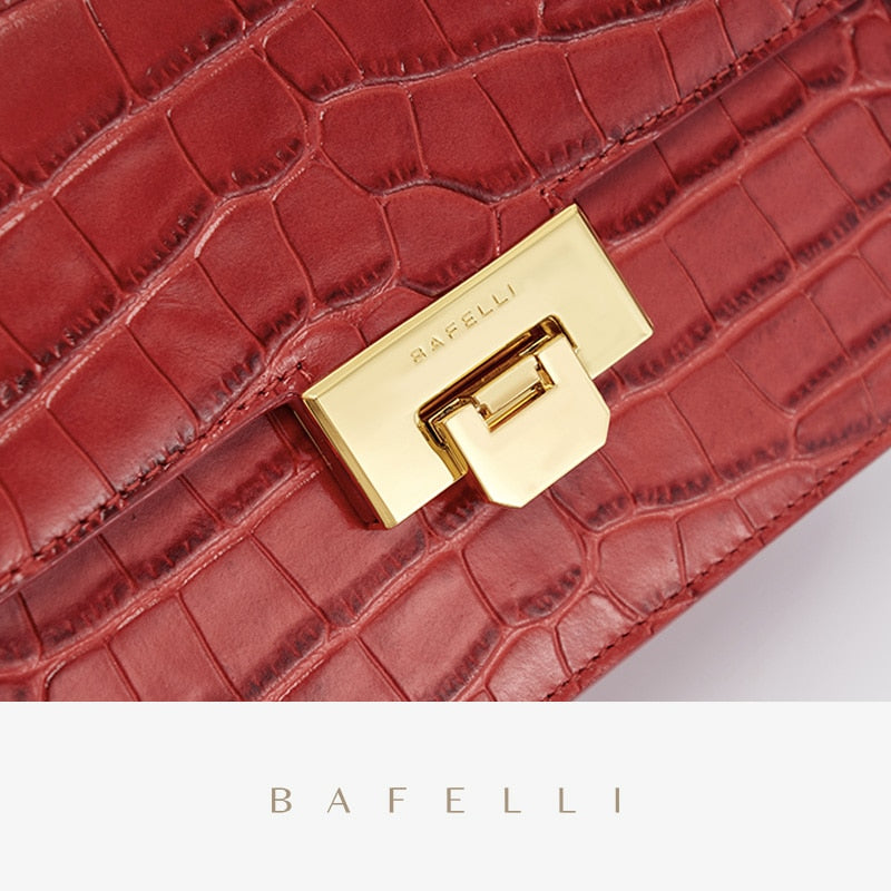 BAFELLI DESIGNER 2022 NEW SHOULDER MESSENGER CHAIN FASHION BAG CROCODILE PATTERN FEMALE WOMEN&#39;S LEATHER FLAP CLASSIC TREND - Executive-Skincare