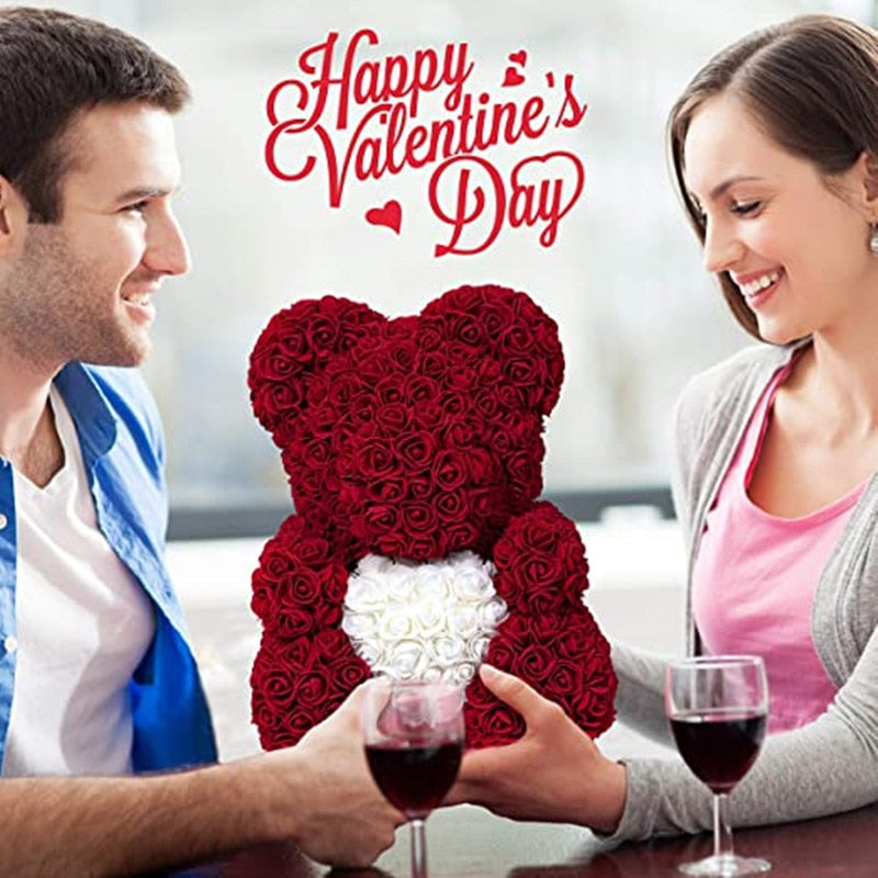 25cm Rose Bear Girlfriend Anniversary Christmas Valentine&#39;s Day Gift Birthday Present For Wedding PartyArtificial Flowers - Executive-Skincare