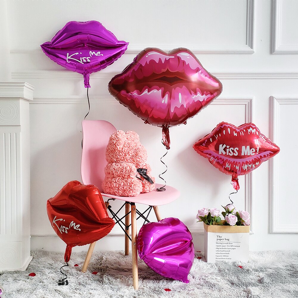 Large Red Lips Double Bear Hug Heart Balloons Foil I Love You Wedding Valentine&#39;s Day Marriage Event Party Balloon Decoration - Executive-Skincare