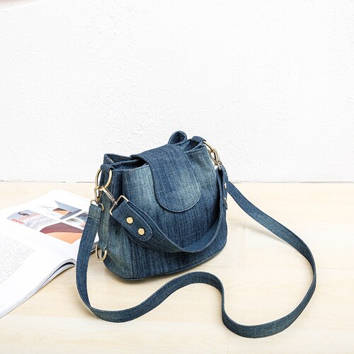 Casual Denim Bucket bag for women Shoulder Crossbody Bag Multiple pockets  ladies handbag Luxury design Female big Totes blue - Executive-Skincare