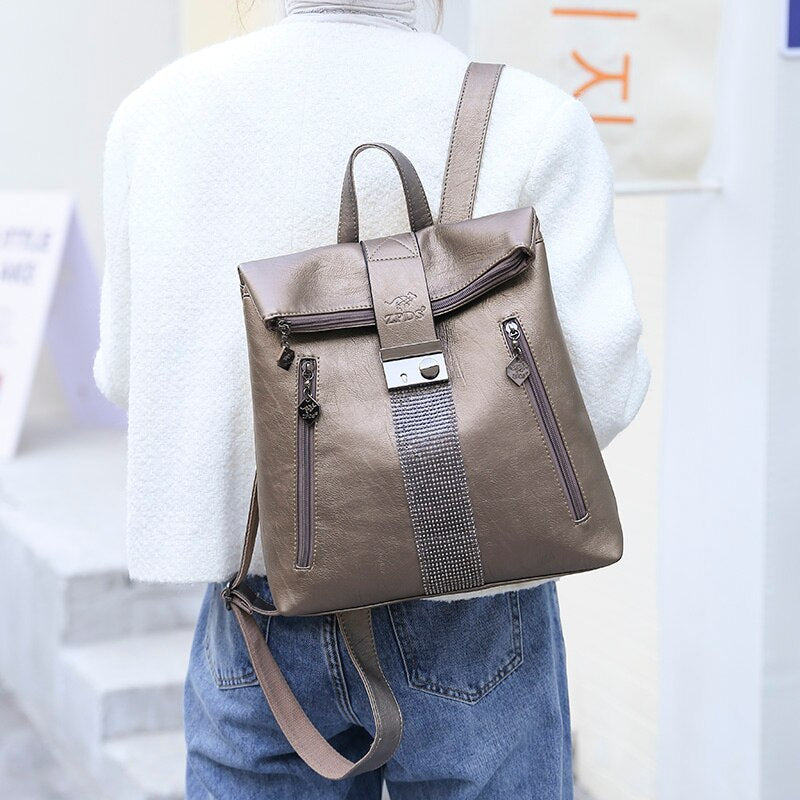 Multifunction Anti Theft Backpack Women Fashion Shoulder Bag Soft Leather Backpacks Female Daypack Ladies Large Capacity Bagpack - Executive-Skincare