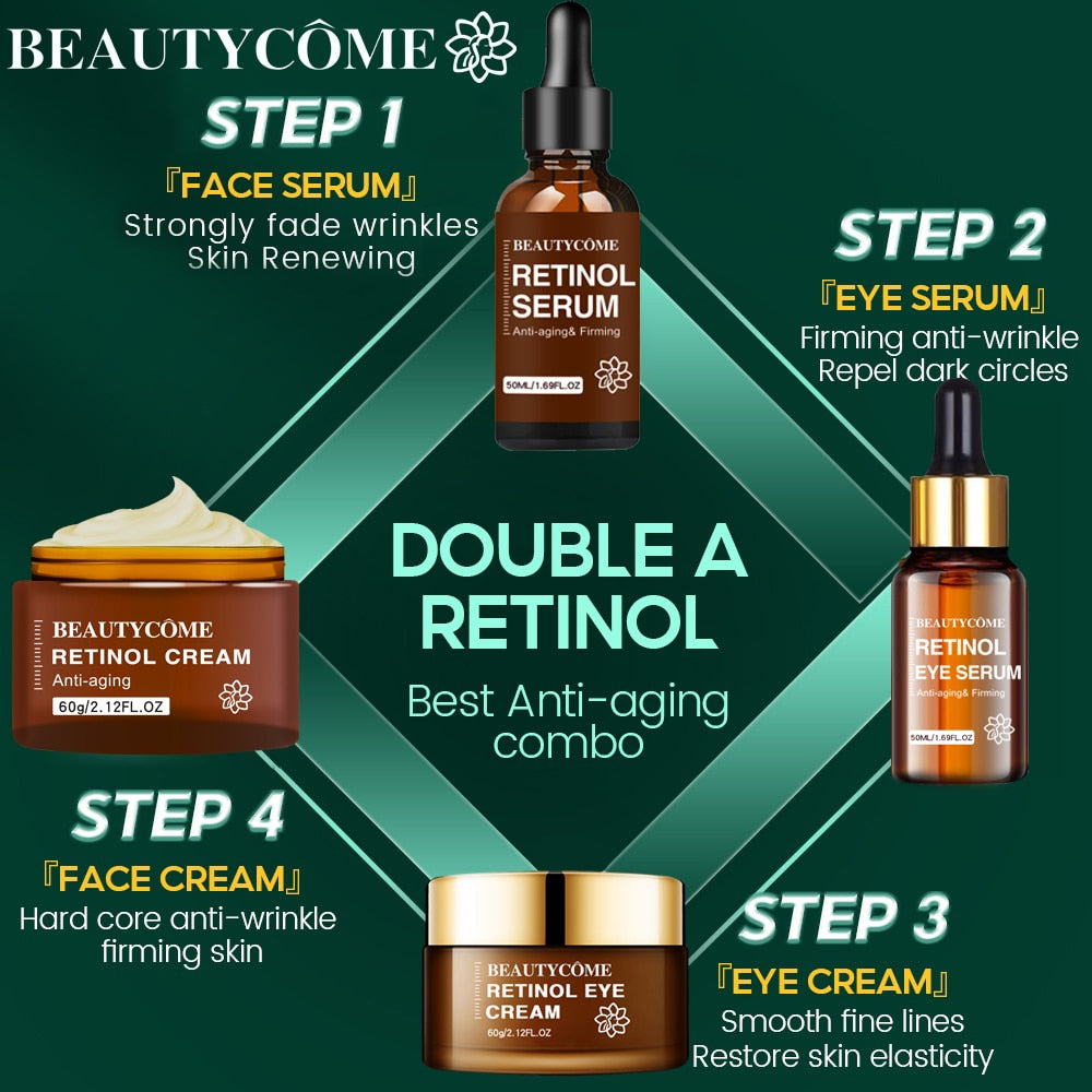 BEAUTYCOME Retinol Face Eye Cream Serum 4PCS/Set Firming Lifting Anti-Aging Reduce Wrinkle Fine Lines Facial Skin Care Suit - Executive-Skincare