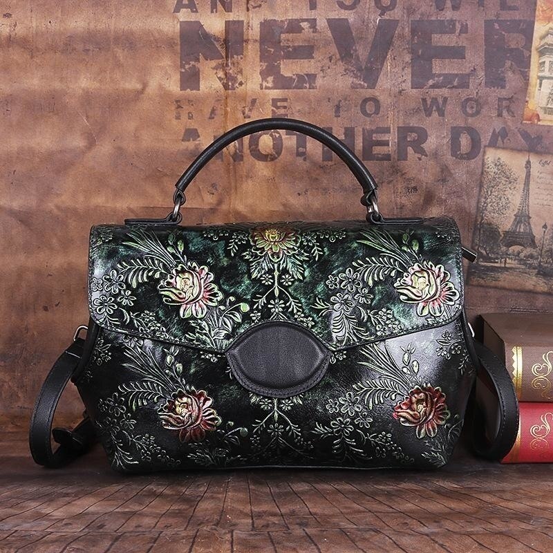 MOTAORA Genuine Leather Vintage Women Shoulder Bag 2022 New Handmade Embossed Cowhide Handbag For Ladies Chinese Style Women Bag - Executive-Skincare