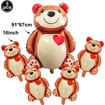 5pcs Love Bear Balloon include Big Bear Balloon and Mini Bear Balloon Birthday Valentines Party Wedding Decoration Bear Balloon - Executive-Skincare