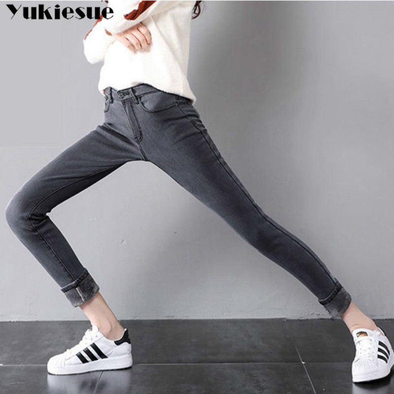 2022 Winter Jeans For Women high Waist Jeans Female Trousers Thickened Jeans clothe Velvet Thick Warm push up mom Jeans woman - Executive-Skincare