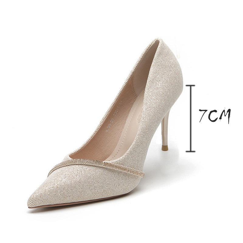 Gentle Women&#39;s High Heel 7/10CM Pumps 2022 Spring/Autumn Rhinestone Pointed Toe Shoes Shallow Stiletto Dress Chaussure Femme - Executive-Skincare