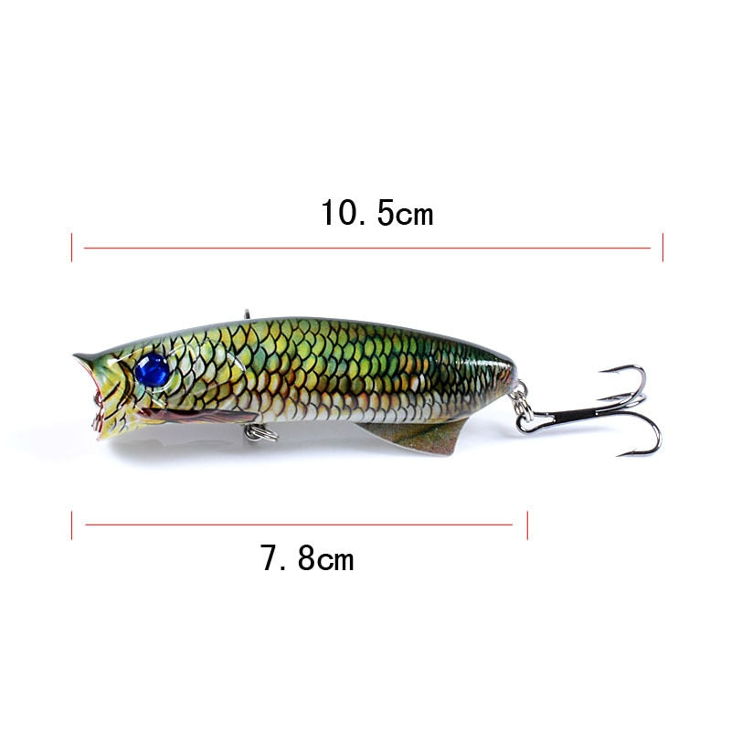 1pc Floathing Lure Topwater 3D Printed Popper Fishing Lure 7.8cm 11.5g Hard Bait Plastic Fishing Tackle Crankbait 7 Colors - Executive-Skincare