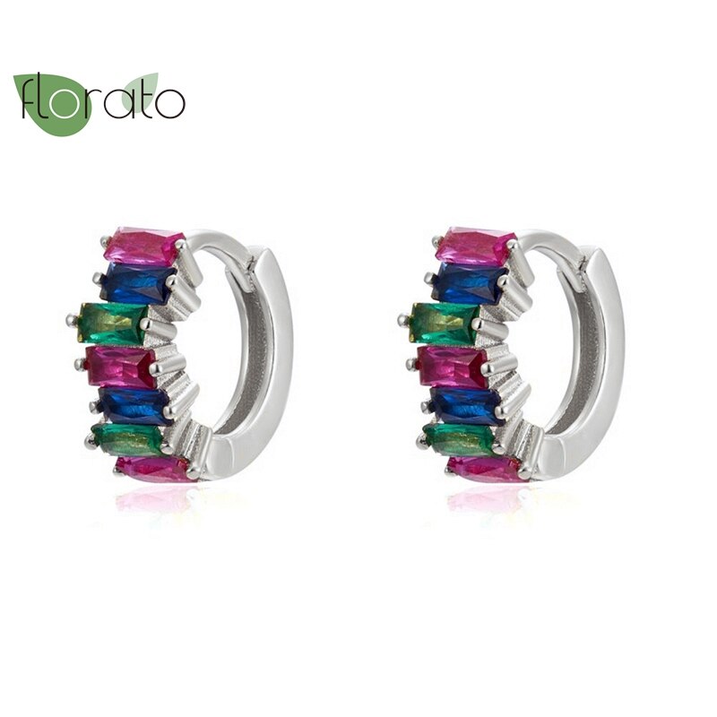 Vibrant Multicolour CZ Crystal Hoop Earrings in 925 Sterling Silver - Luxurious Gift for Her