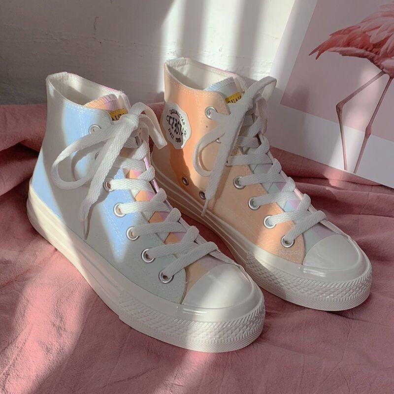 Women&#39;s Color Changing Canvas Shoes Trendy Fashion Versatile Low-top Lace-up Boarding Shoes Cute Fairy Colorful  Kawaii Sneakers - Executive-Skincare