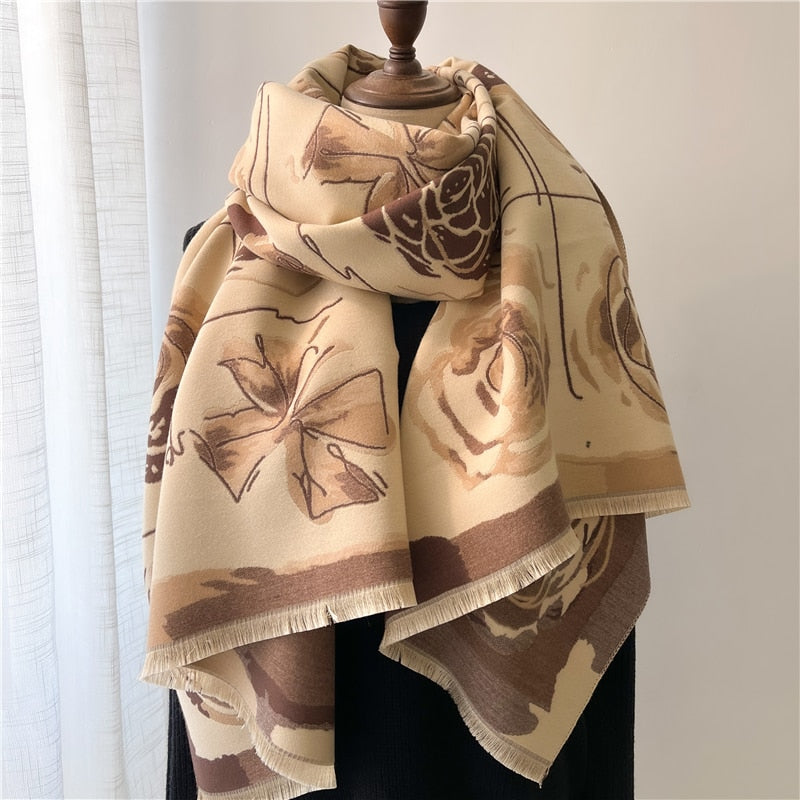 Fashion Winter Warm Cashmere Shawl Scarf for Women Design Neckerchief Pashmina Head Scarves Wrap Femal Poncho Echarpe Bandana - Executive-Skincare