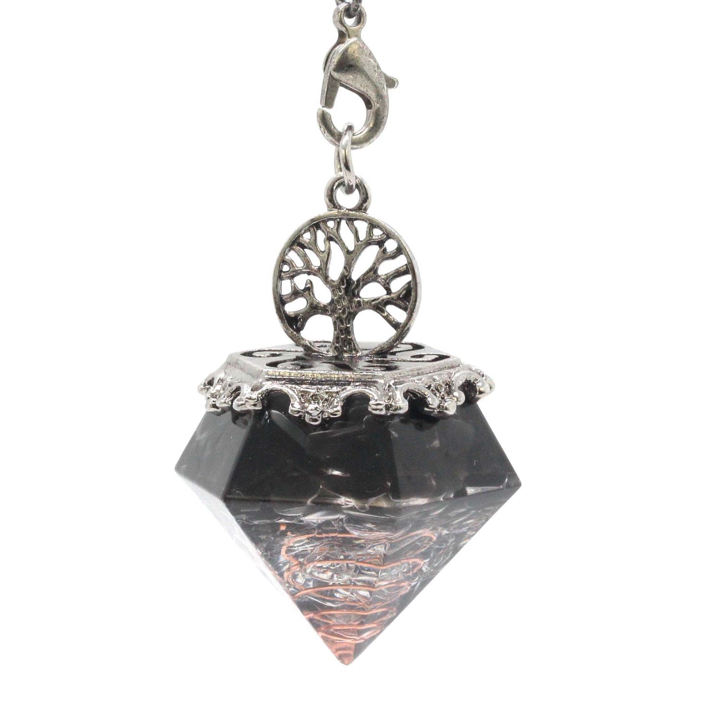 KFT Natural Crystal Stone Orgonite Orgone Hexagonal Pyramid Tree of Life Stone Pendant Pendulum Chain For Energy Amulet Jewelry - Executive-Skincare