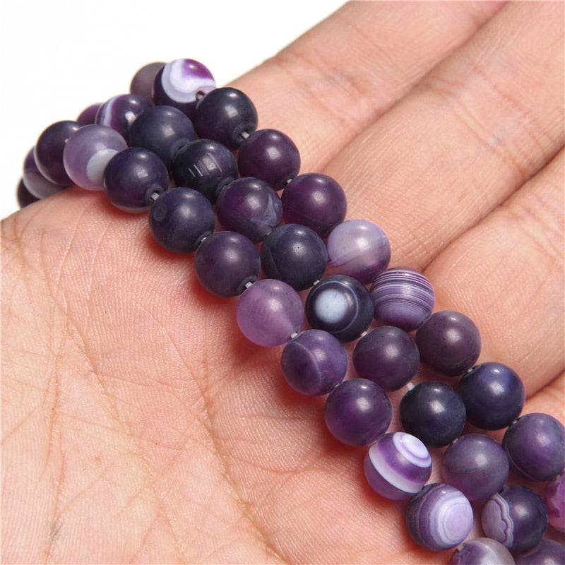 6 8 10 MM  Matte Natural Stone Beads Polished Blue Stripes Agates Stone Beads Diy Spacer loose Beads for Jewelry Making bracelet - Executive-Skincare