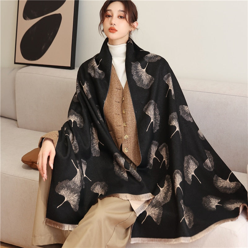 Luxury Horse Print Scarf Women Cashmere Winter Warm Scarves Brand Pashmina Shawls Lady Wraps Bufanda Thick Bandana - Executive-Skincare