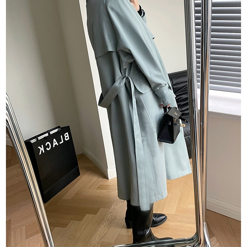 Women&#39;s Belted Long Windbreaker Women&#39;s Coat Korean Casual Slim Cardigan - Executive-Skincare