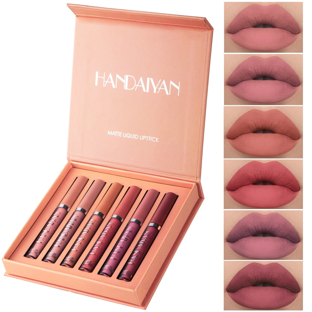 6PC/Set Goddess Gift Matte Velvet Lip Gloss Waterproof Long-lasting Liquid Lipstick Cosmetic Beauty Makeup Lip Balm Gift - Executive-Skincare