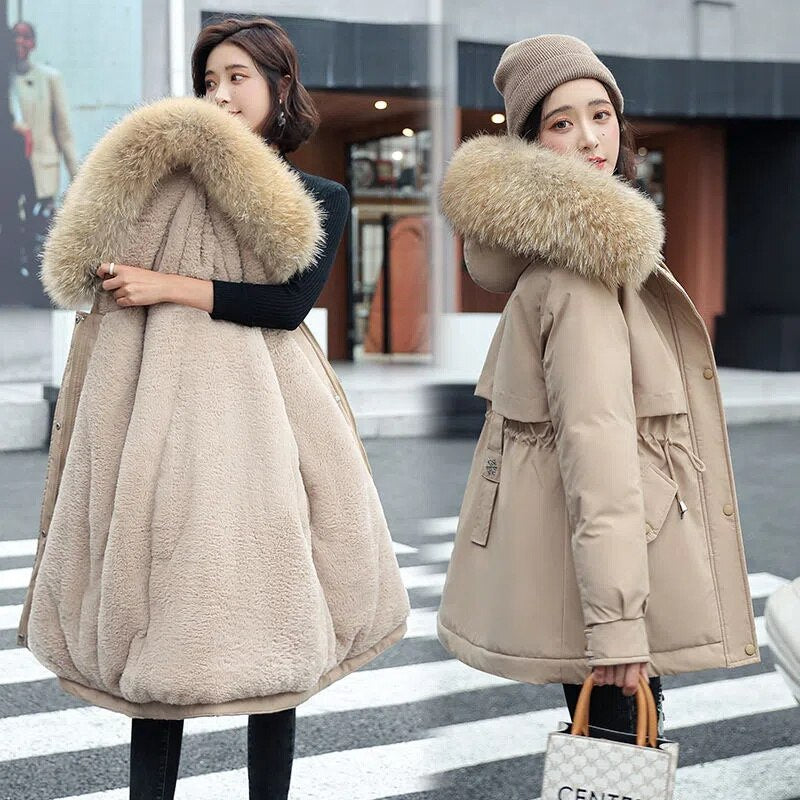 Women Parka 2022 New Winter Jacket Fashion Long Coat Wool Liner Hooded Parkas Fur Collar Warm Jackets Snow Wear Padded Clothes - Executive-Skincare