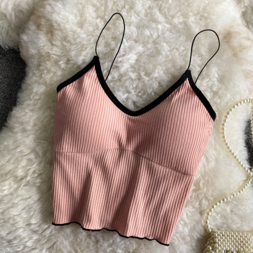 V-neck Halter Sweet Camisole Top 2021 Summer Women Sexy off-Shoulder Solid Color Sleeveless Camis Women&#39;s Clothing Tanks Tops - Executive-Skincare