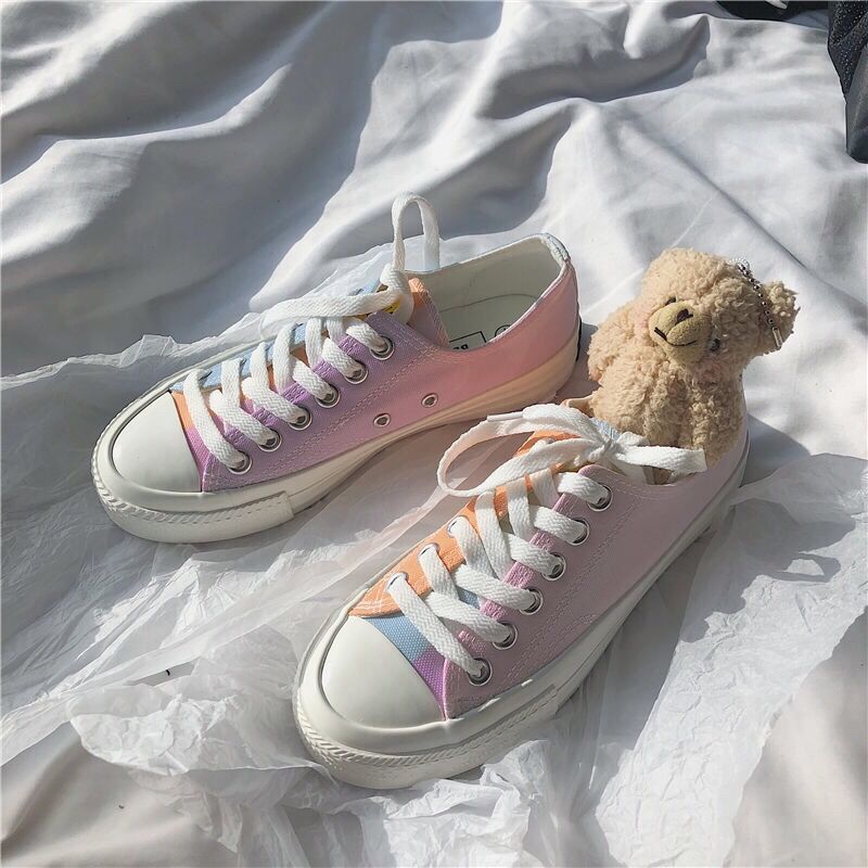 Women&#39;s Color Changing Canvas Shoes Trendy Fashion Versatile Low-top Lace-up Boarding Shoes Cute Fairy Colorful  Kawaii Sneakers - Executive-Skincare