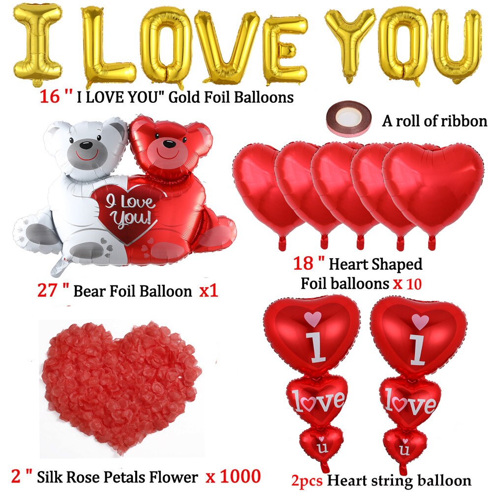 1Set Valentine&#39;s Day I Love You Hug Bear Balloons Foil Heart Balloon for Wedding Party Decoration Baby Shower Birthday Supplies - Executive-Skincare