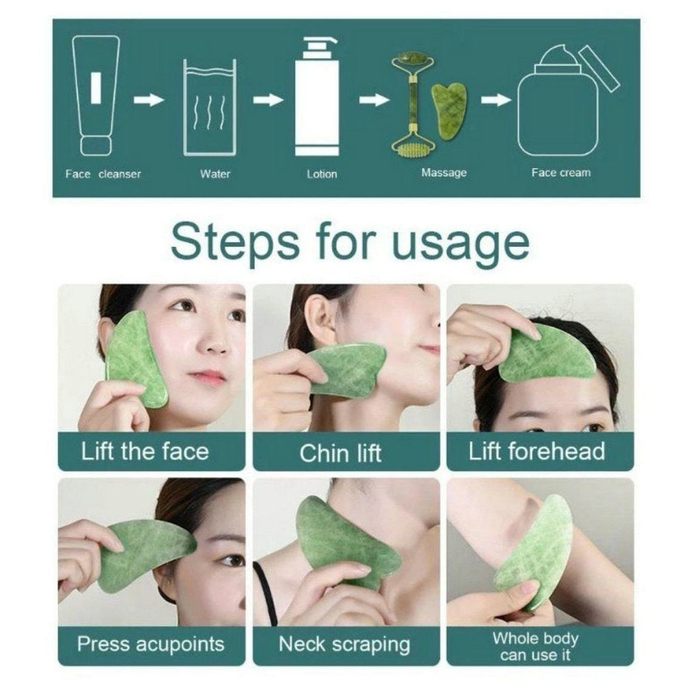 Natural Jade Roller Gua Sha Massager Tool Sets For Face Gouache Scraper Roller Set Facial Skin Care Beauty Health Massage Tools - Executive-Skincare