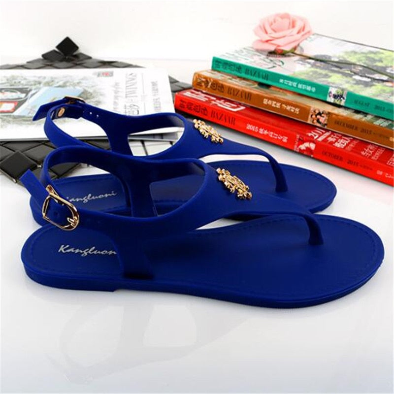 New Women Sandals Summer Fashion Peep Toe Jelly Flip Flops Buckle Non-slip Flat Sandal Woman Sandalia Feminina 2022 Beach Slides - Executive-Skincare