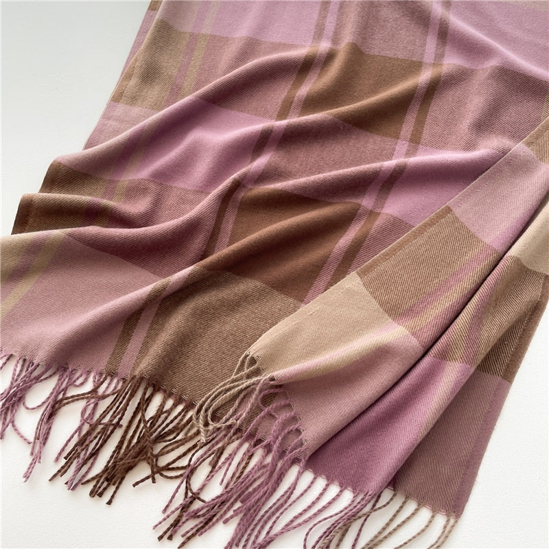 Luxury Plaid Scarf Winter Warm Cashmere Women Long Pashmina Foulard Female Scarves Lady Tassel Shawl Wraps 2022 Design New - Executive-Skincare