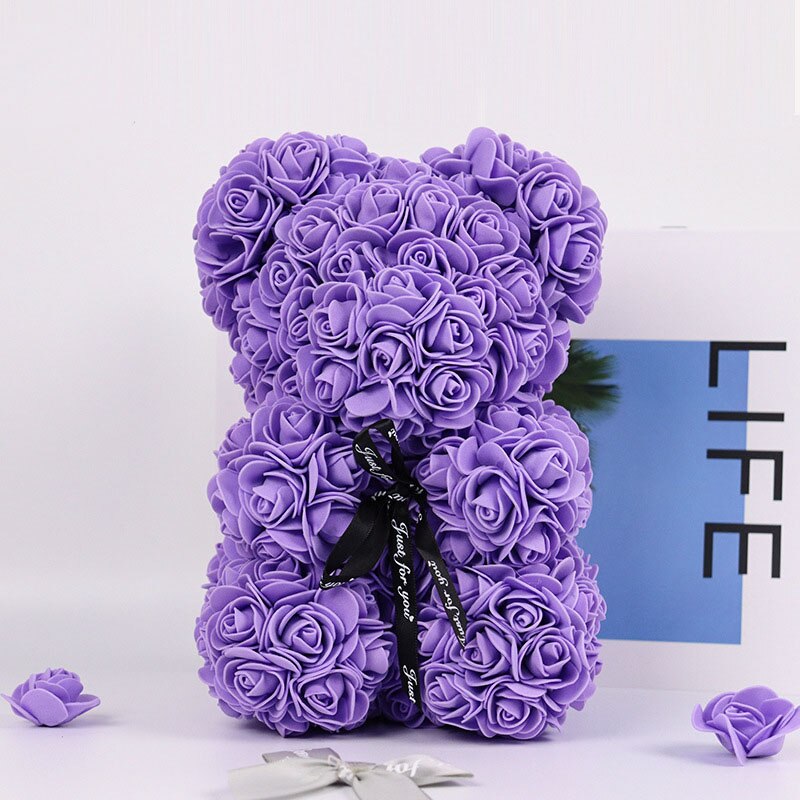 25cm Immortal Rose Bear New Year Gift for Girlfriend Valentine&#39;s Day Creative Simulation Flower PE Foam Rose Bear Wedding Decor - Executive-Skincare