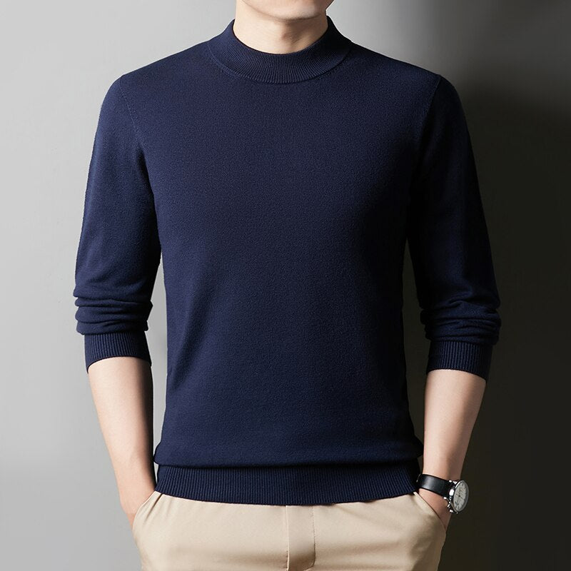 Autumn Winter Men&#39;s Half Turtleneck Warm Sweater Fashion Casual Thick Knitted Pullover Solid Bottoming Shirt Male Brand Clothing - Executive-Skincare