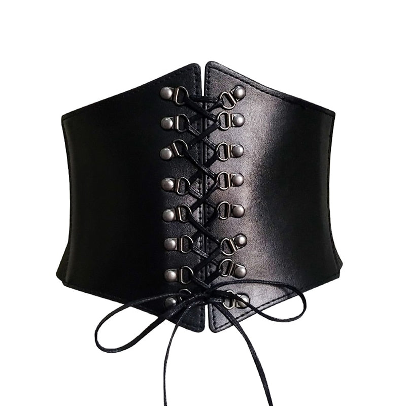 New Corset Black Wide Belts Pu Leather Punk Slimming Body Belts For Women Gothic Clothing Underbust Elastic Bustier Dress Girdle - Executive Quality Store