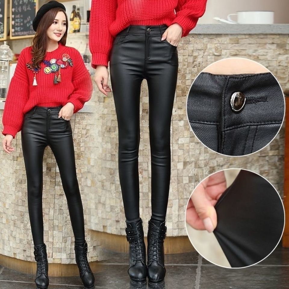 Women Pants Leather Pants Women&#39;s High Waist Feet Winter Black Casual Pants Pantalones De Mujer - Executive-Skincare