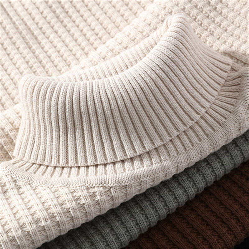 High Quality Mens Turtleneck Sweaters Pullover Solid Color Knitted Sweater Men Casual Pullovers Autumn Winter Warm Knitwear Man - Executive-Skincare