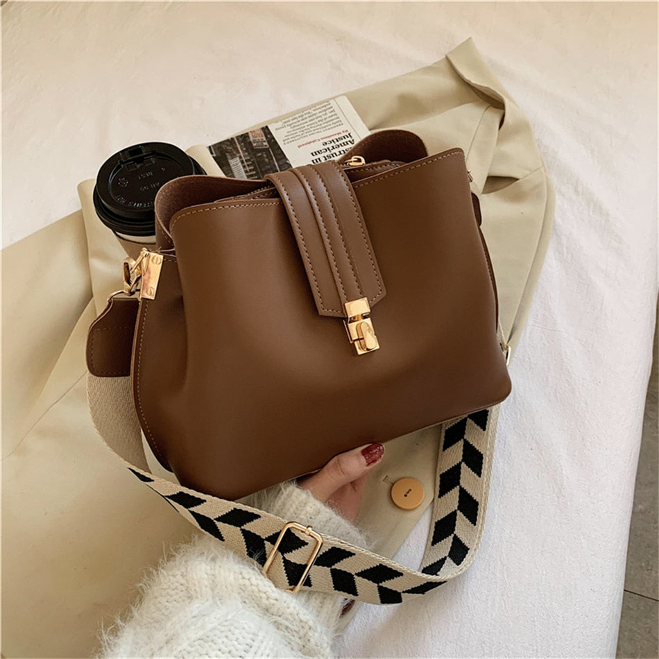 Vintage Simple Small PU Leather Bucket Crossbody Bags for Women 2022 Designer Fashion Lady Luxury Black Shoulder Handbags Totes - Executive-Skincare