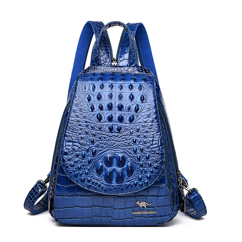 Luxury Crocodile Pattern Backpacks For Ladies Leather Backpack Women Shoulder Bag Large Capacity School Bags For Teenage Girl - Executive-Skincare