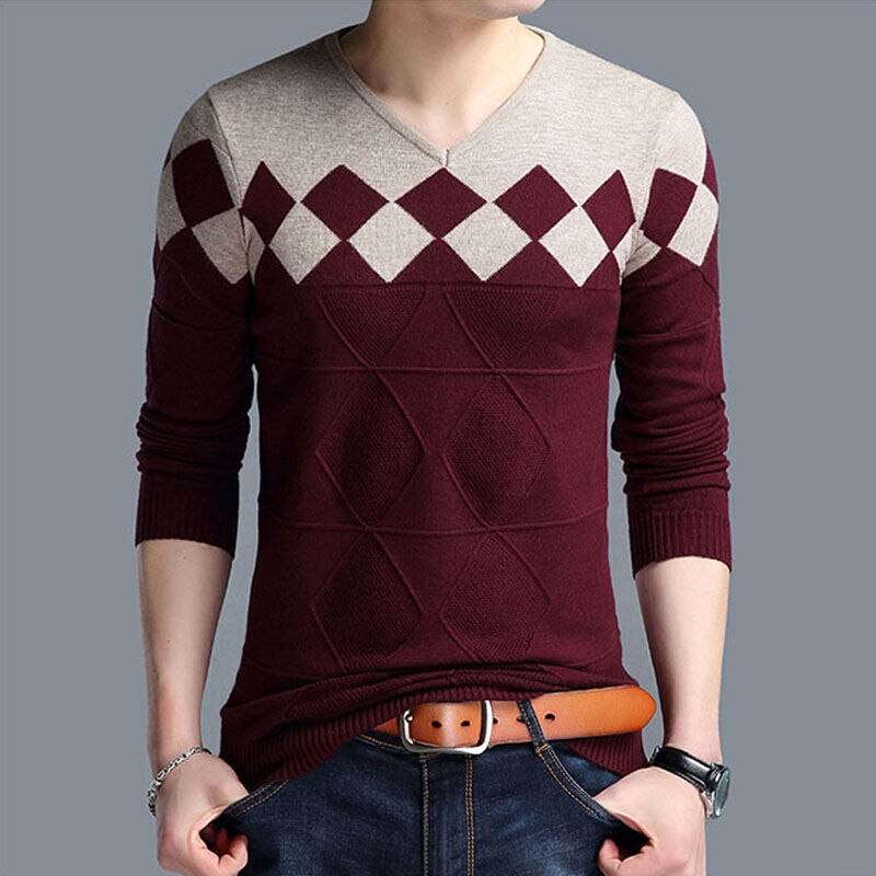 Stylish V-Neck Loose Spliced Knitted Color Korean Sweater Men&#39;s Clothing 2022 Autumn New Casual Pullovers All-match Warm Tops - Executive-Skincare